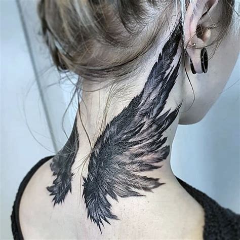 angel wings neck tattoo|angel wing back tattoo female.